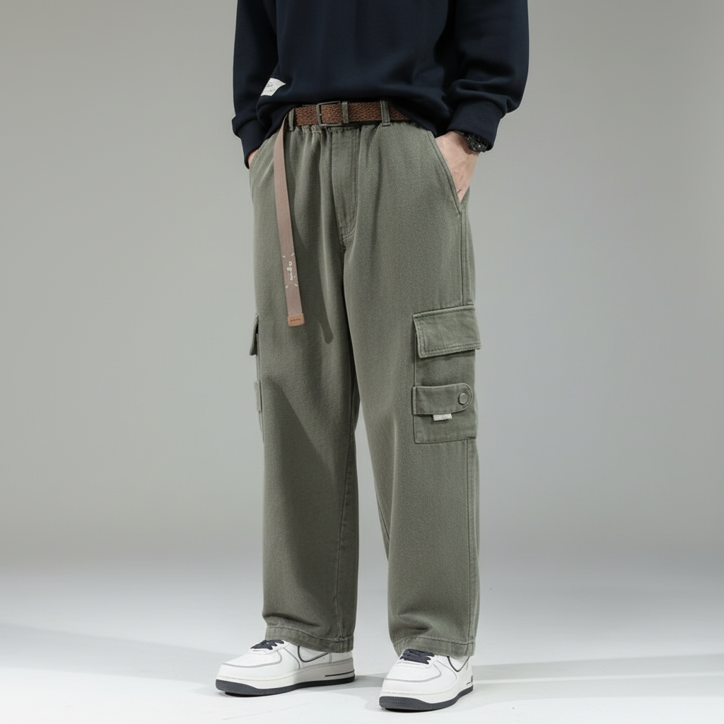 Men's Multi-Pocket Loose Cotton Cargo Trousers