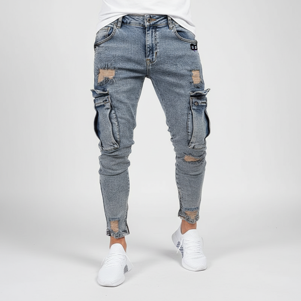 Men's Utility Tapered Denim Cargo Trousers