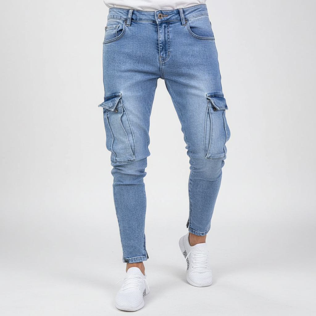 Men's Utility Tapered Denim Cargo Trousers