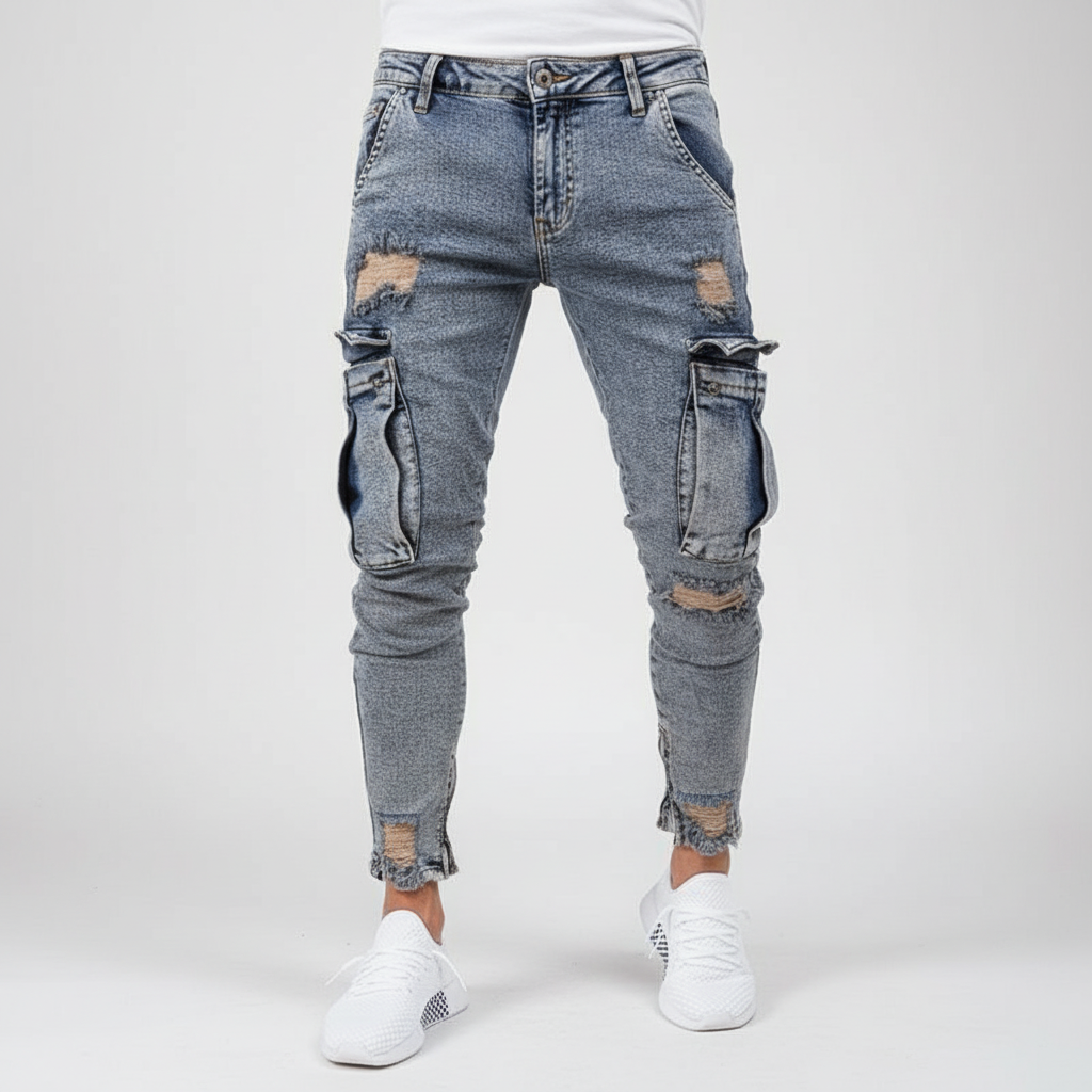 Men's Utility Tapered Denim Cargo Trousers
