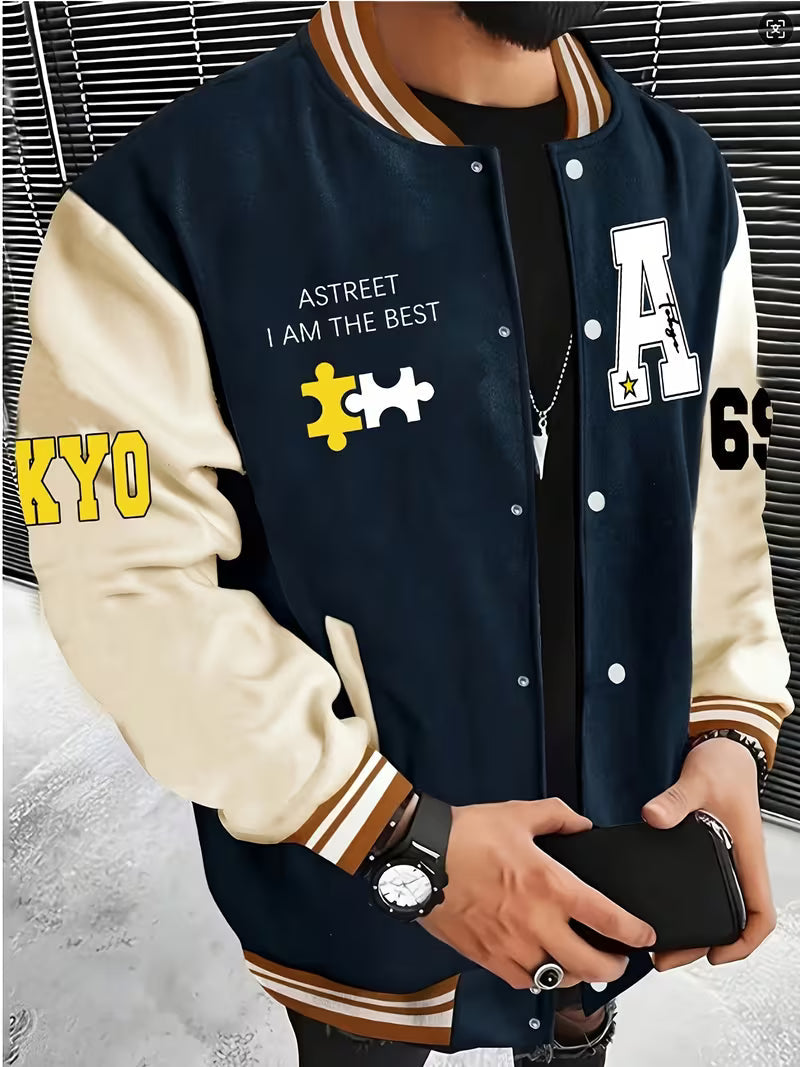 Men's Colour Block Zip-Up Baseball Jacket