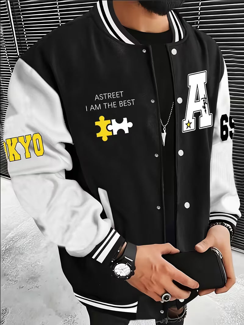 Men's Colour Block Zip-Up Baseball Jacket