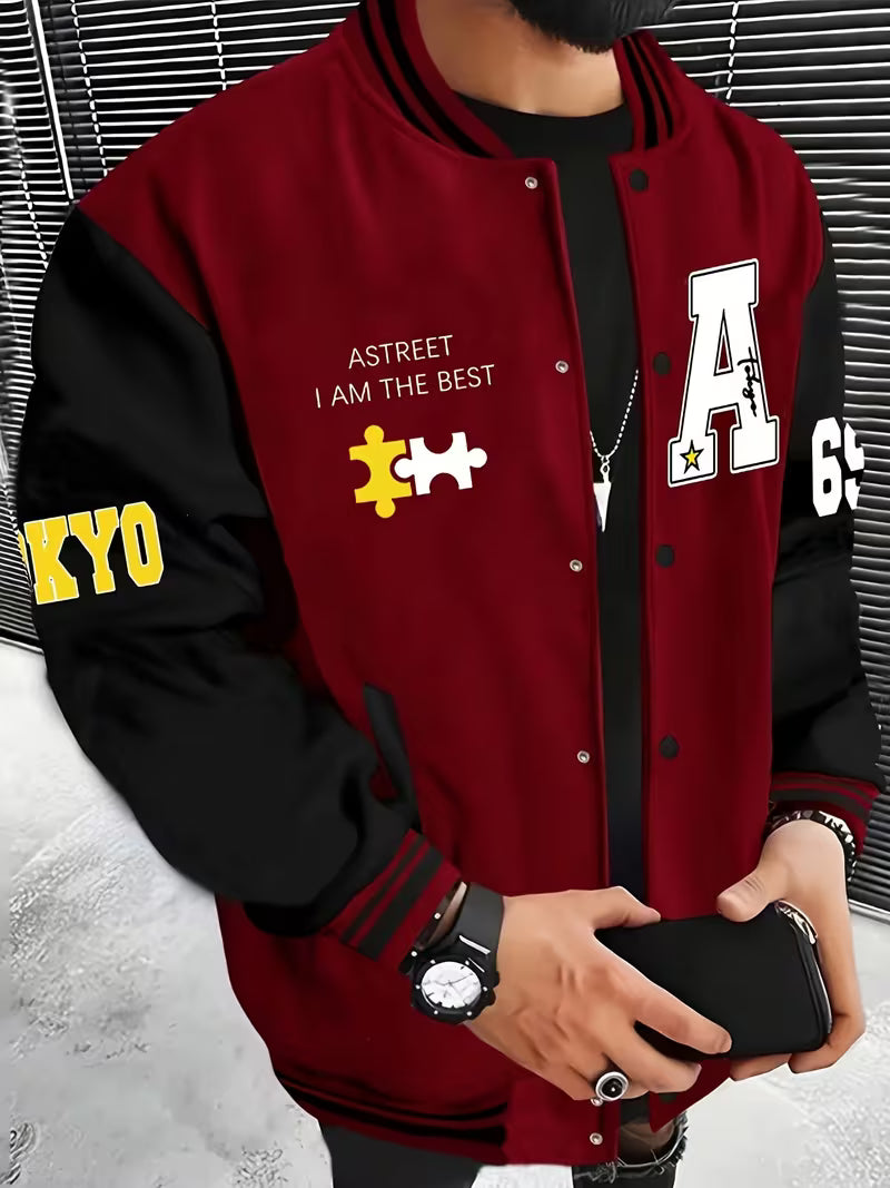 Men's Colour Block Zip-Up Baseball Jacket