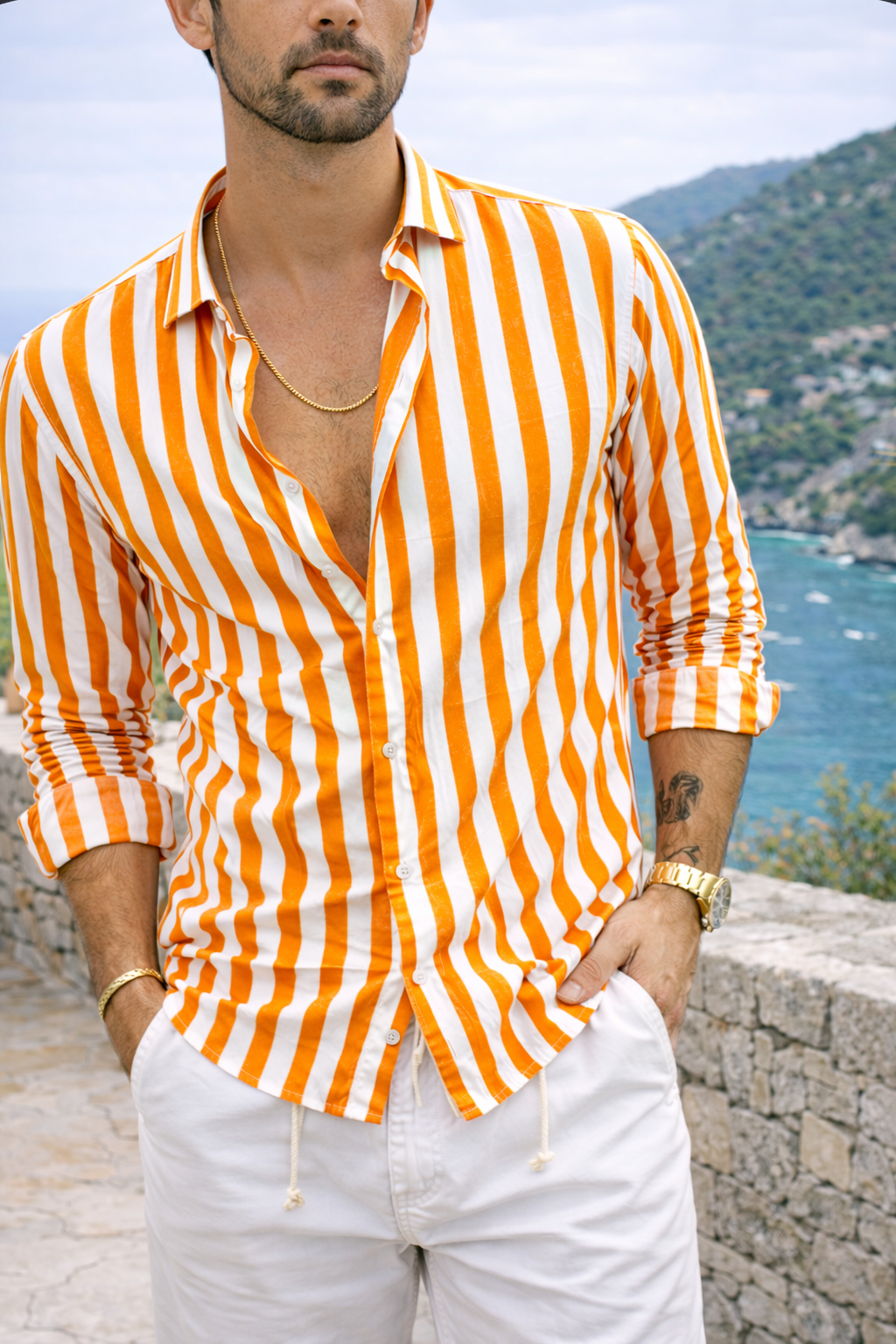 Men's Long Sleeve Striped Resort Shirt