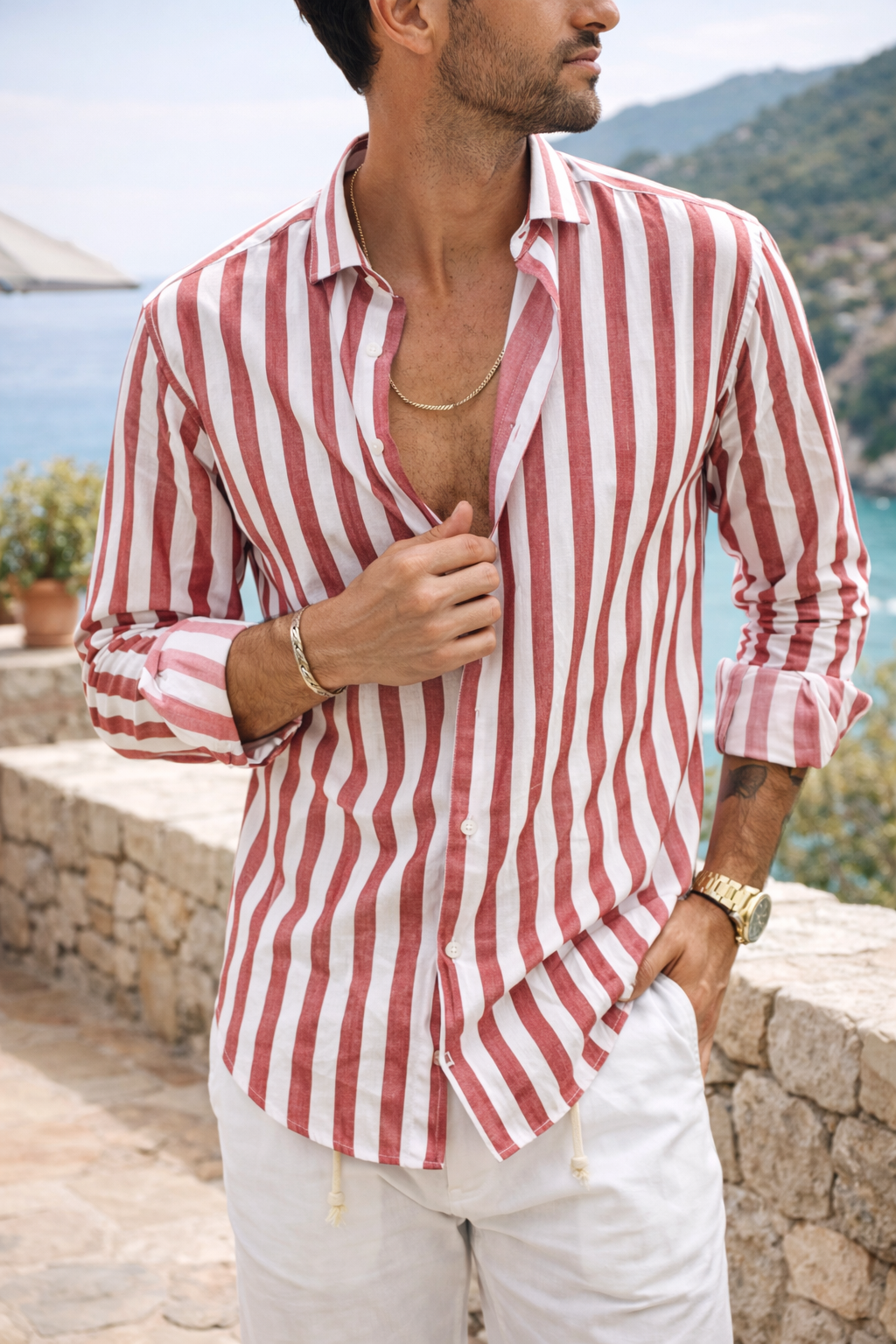 Men's Long Sleeve Striped Resort Shirt