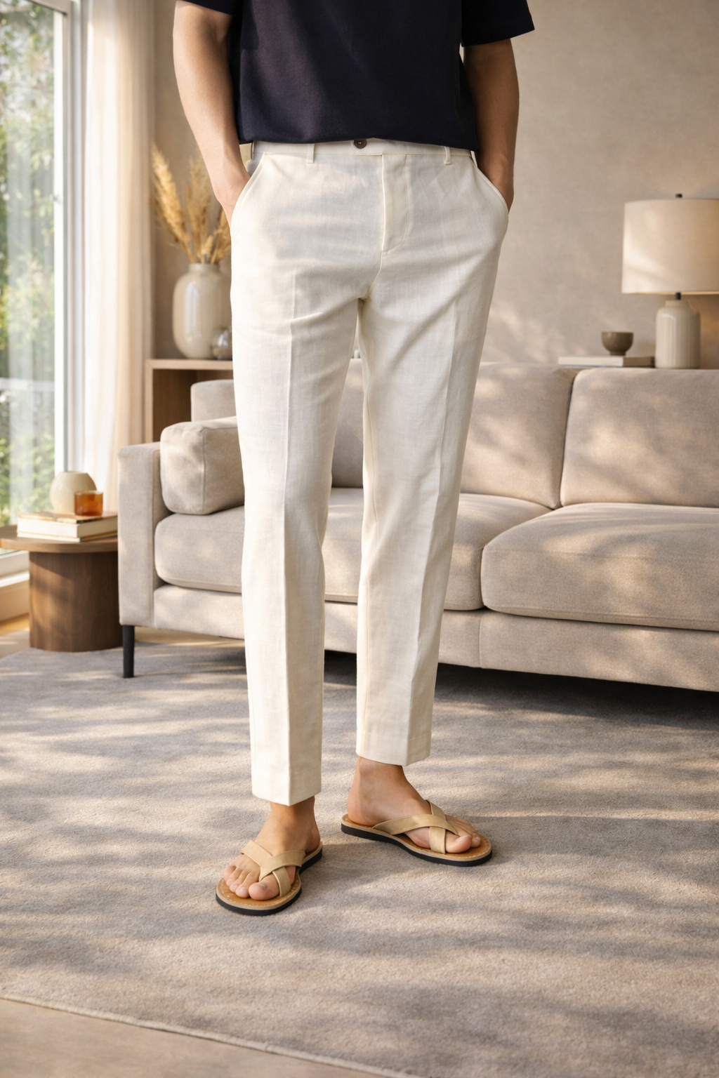 Men's Straight-Leg Tailored Linen-Blend Trousers