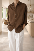 Men's Long Sleeve Button-Front Linen Blend Shirt