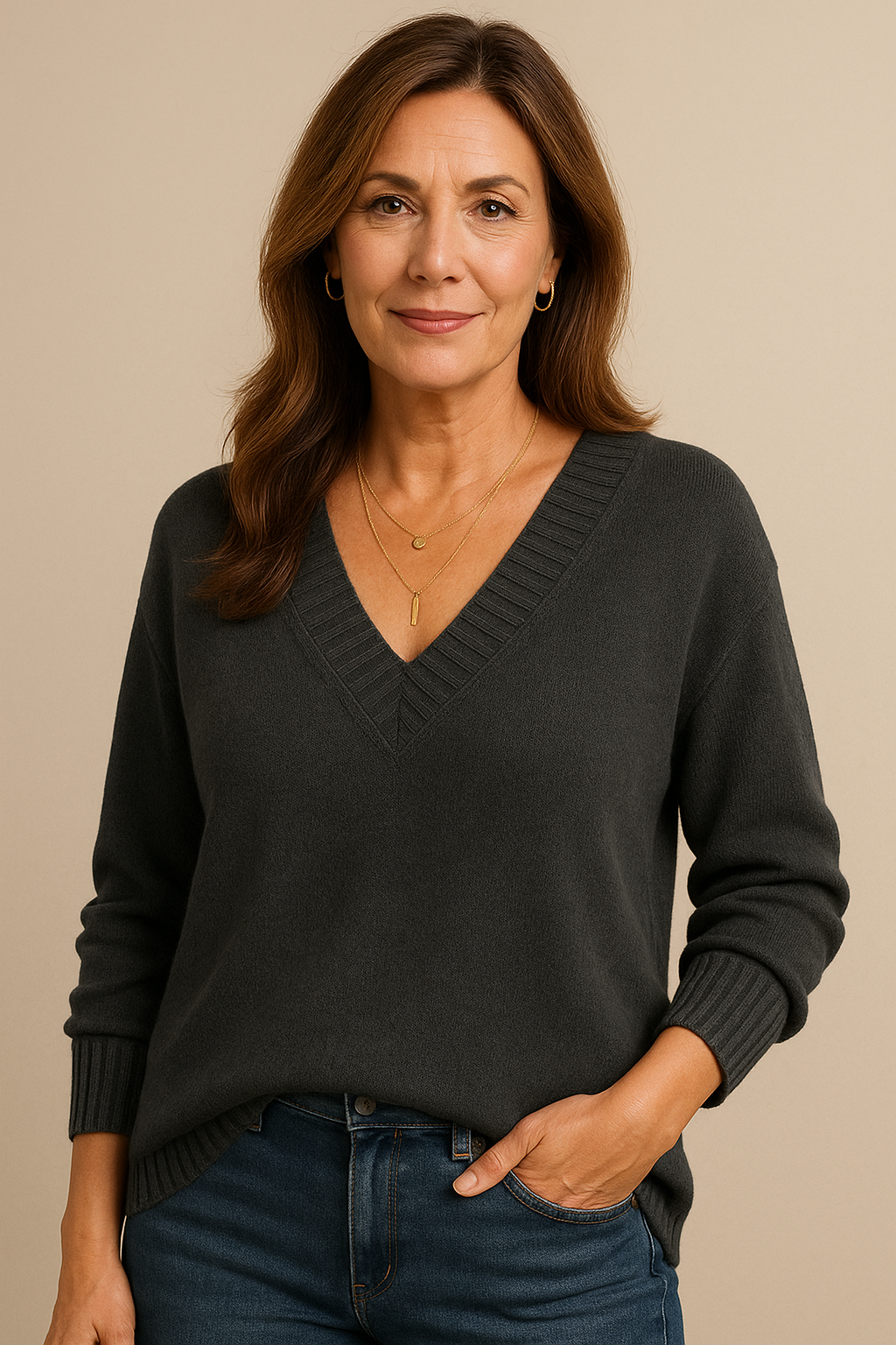 Women's Relaxed Deep V-Neck Knit Pullover