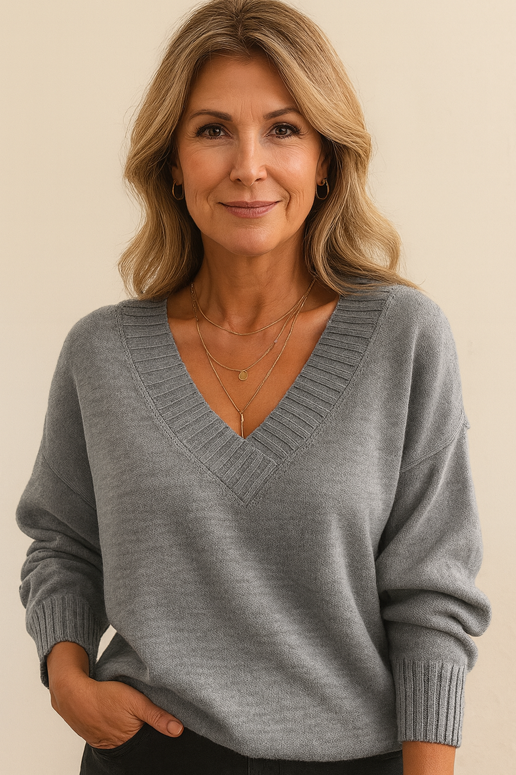 Women's Relaxed Deep V-Neck Knit Pullover