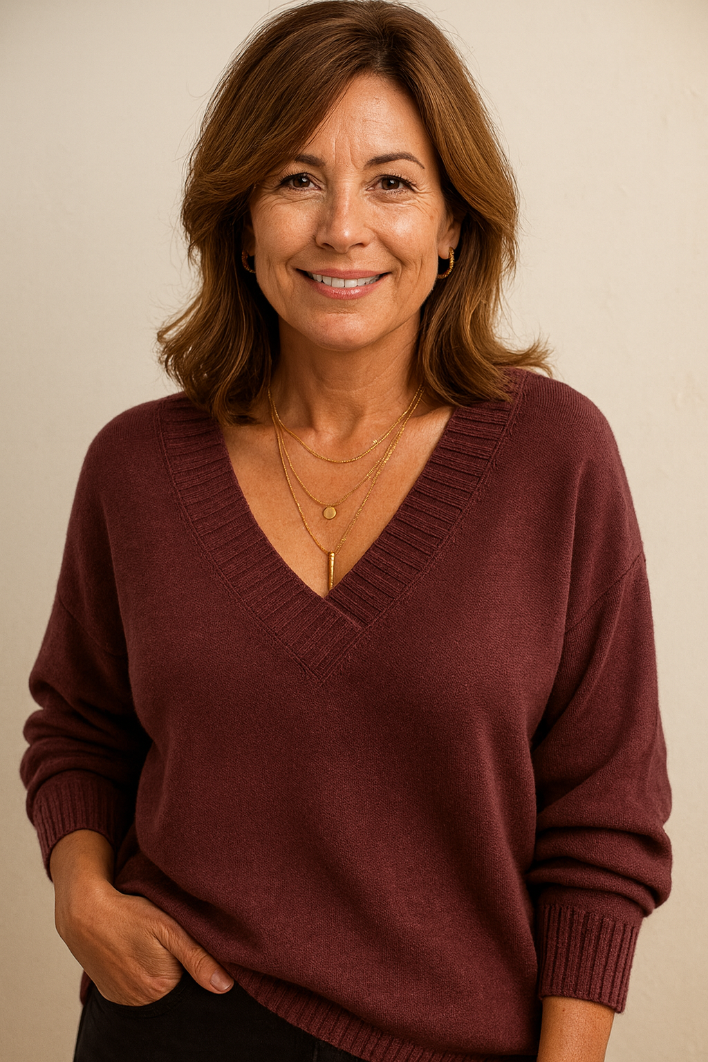Women's Relaxed Deep V-Neck Knit Pullover
