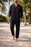 Men's Relaxed Collarless Linen Shirt Co-Ord