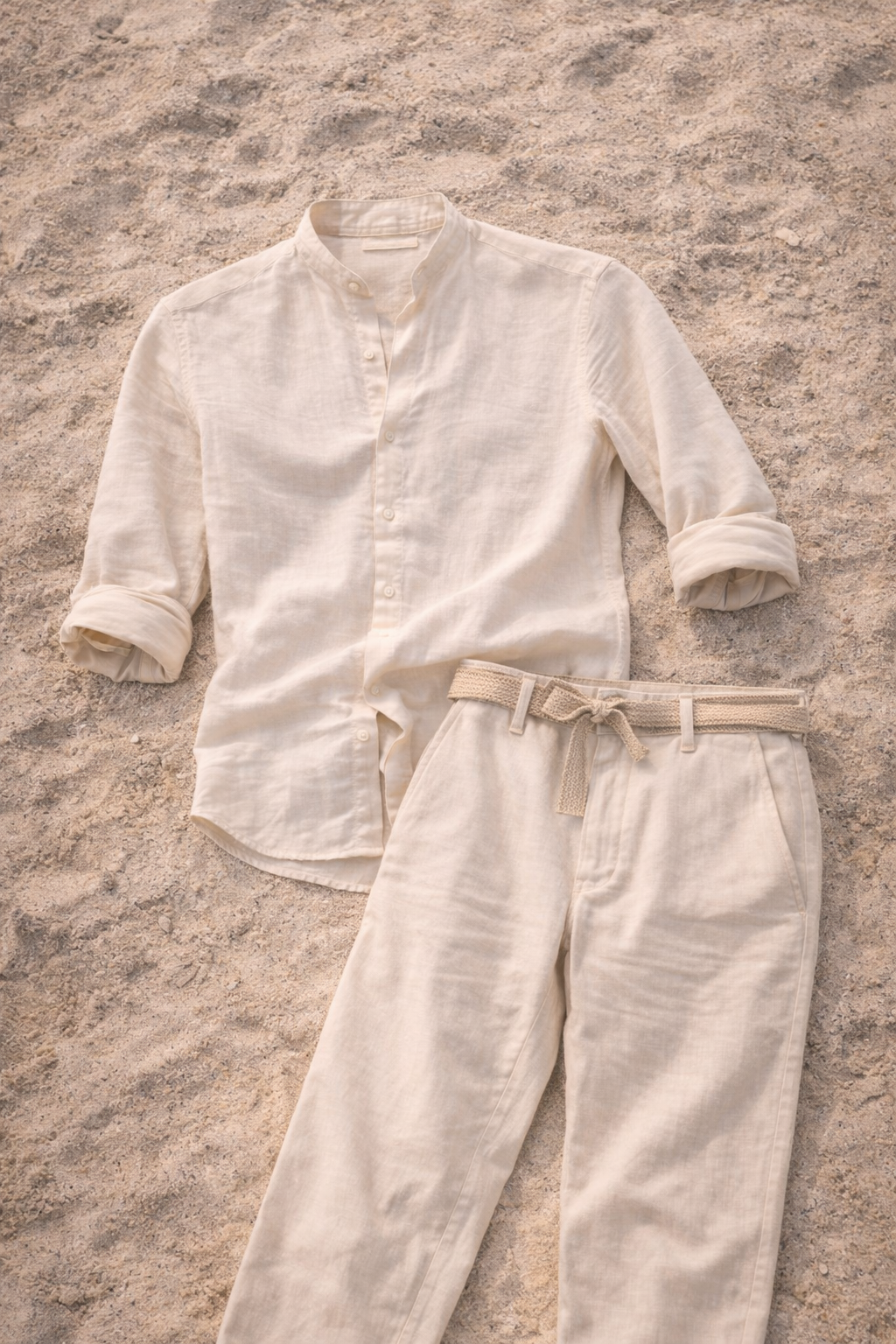 Men's Relaxed Collarless Linen Shirt Co-Ord