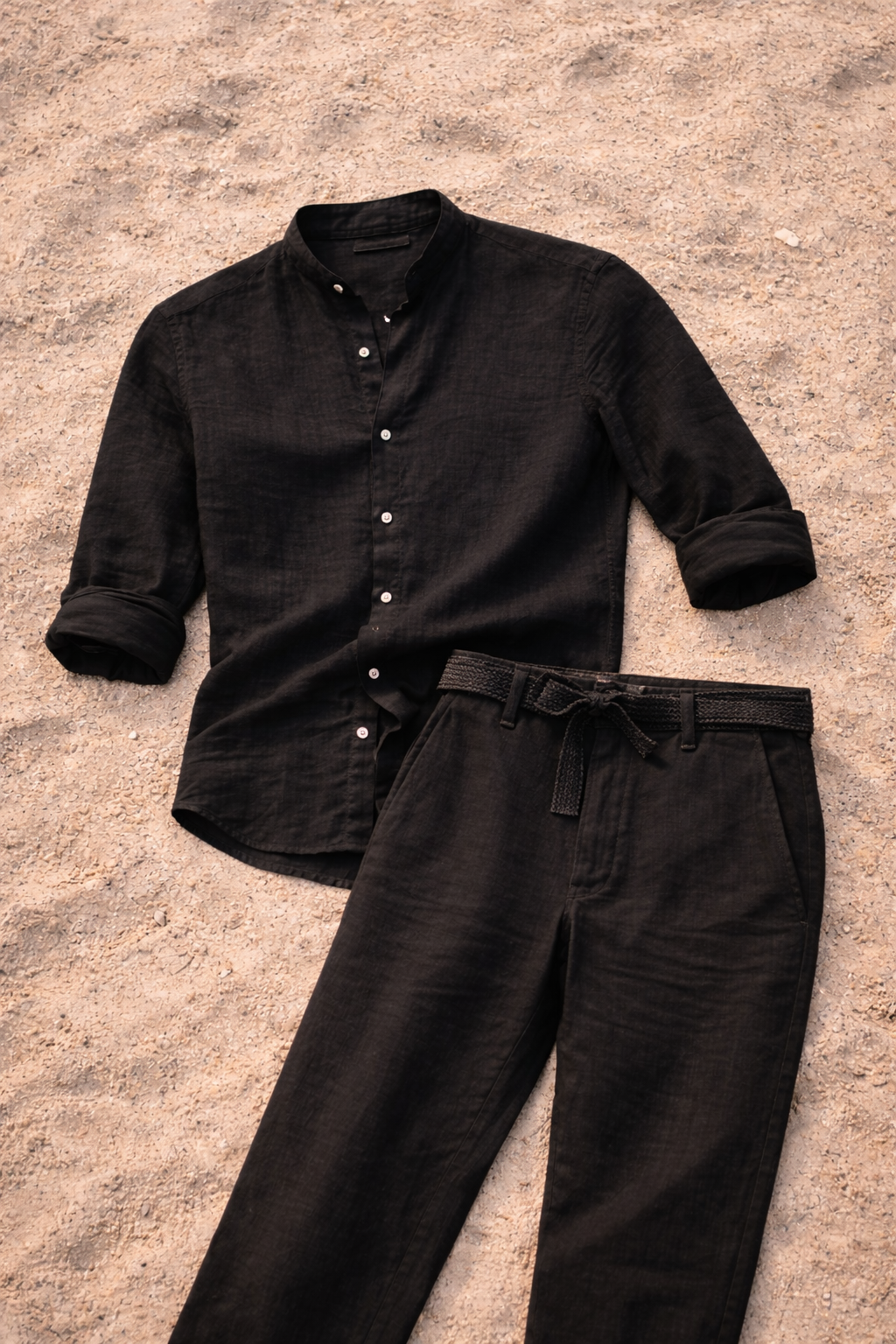 Men's Relaxed Collarless Linen Shirt Co-Ord