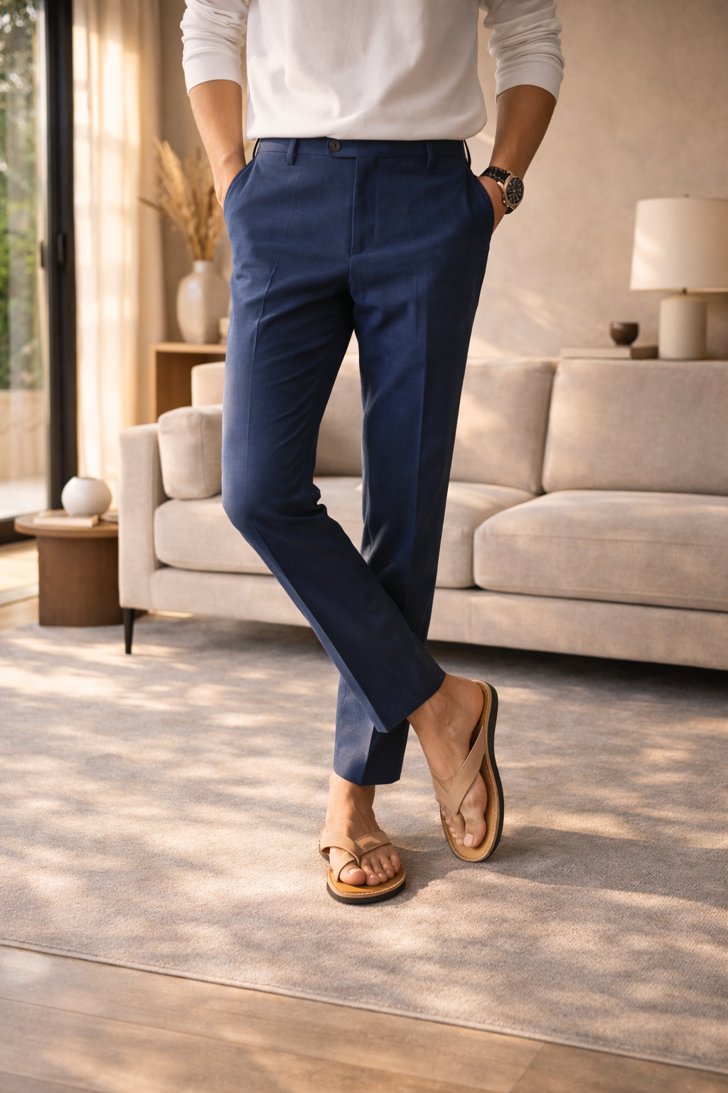 Men's Straight-Leg Tailored Linen-Blend Trousers