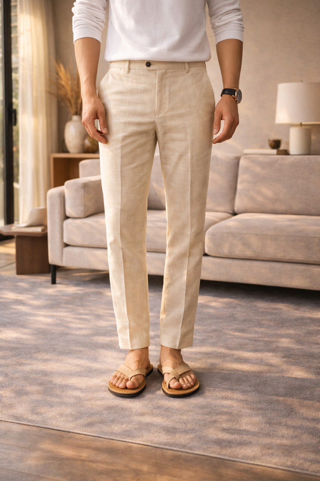Men's Straight-Leg Tailored Linen-Blend Trousers