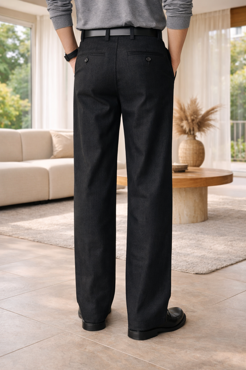 Men's Relaxed Tailored Pleat-Front Wide-Leg Trousers