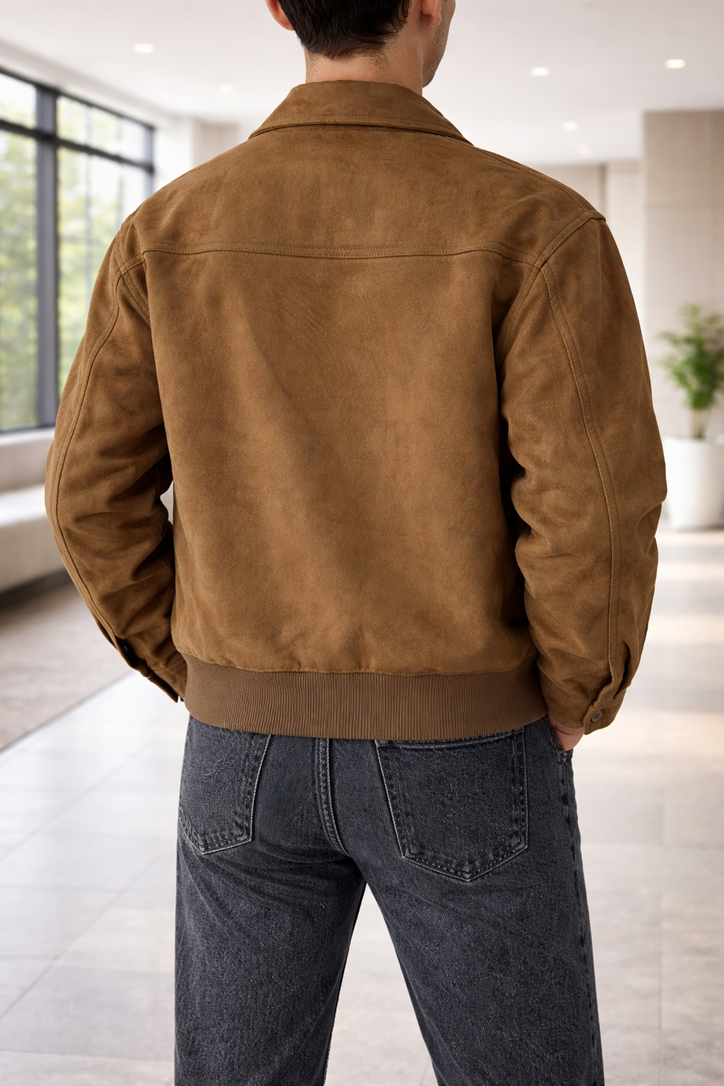 Men's Zip-Front Collared Suede Leather Jacket