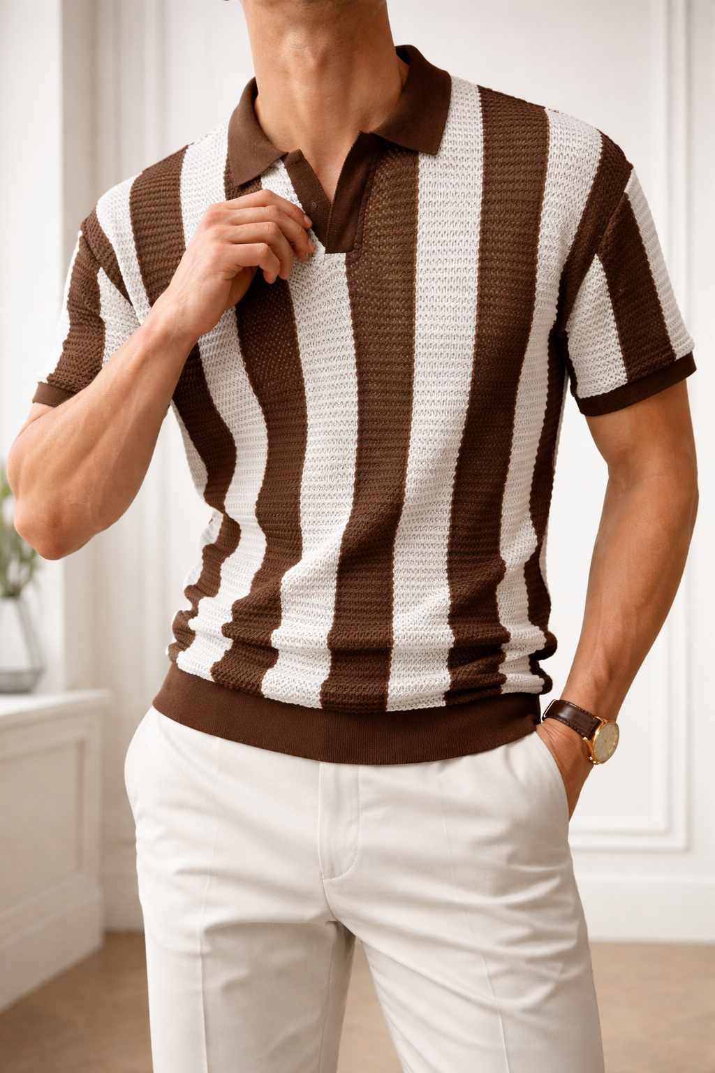 Men's Textured Vertical Stripe Polo