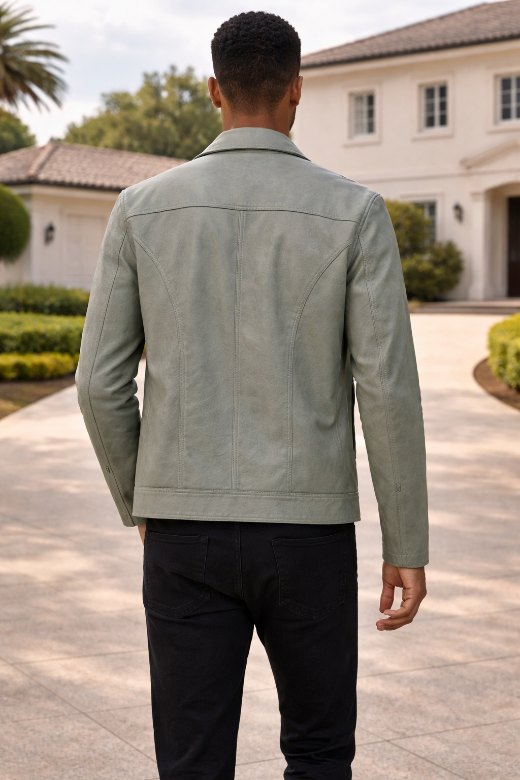 Men's Zip-Front Leather Blouson Jacket