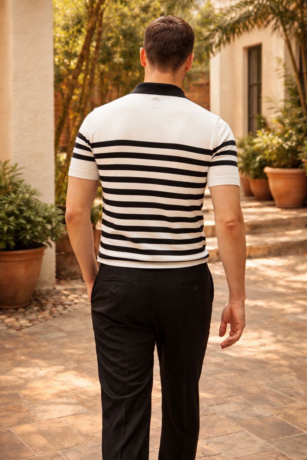 Men's Relaxed Fit Knitted Stripe Polo