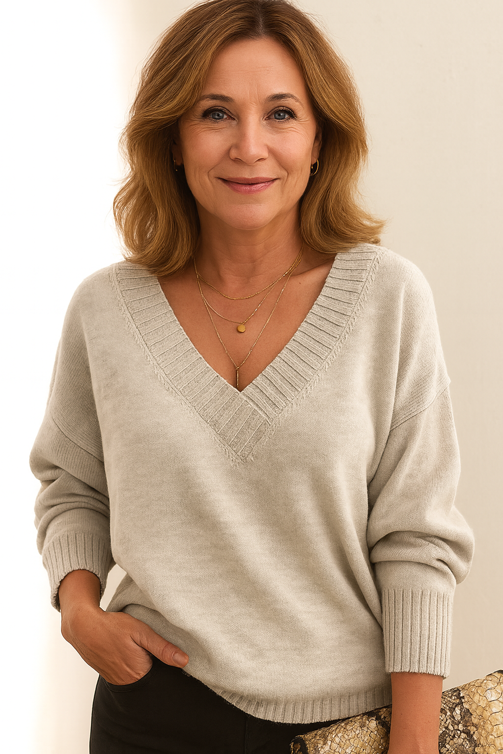 Women's Relaxed Deep V-Neck Knit Pullover