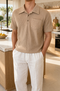 Men's Textured Knitted Pocket Polo