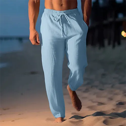 Men's Textured Pull-On Resort Linen Trousers