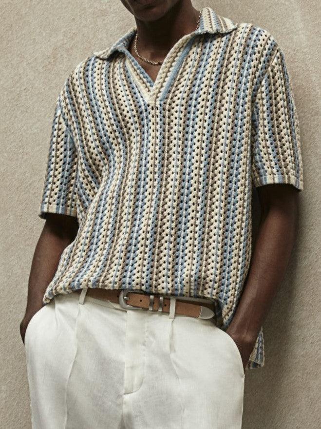 Men's Relaxed Stripe Textured Knit Polo