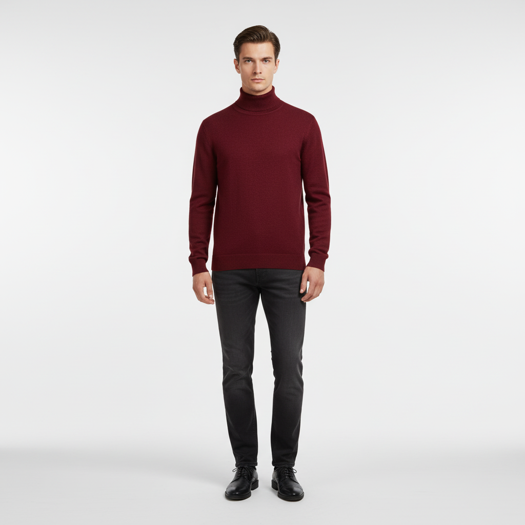 Men's Ribbed Fine Knit Roll Neck Pullover