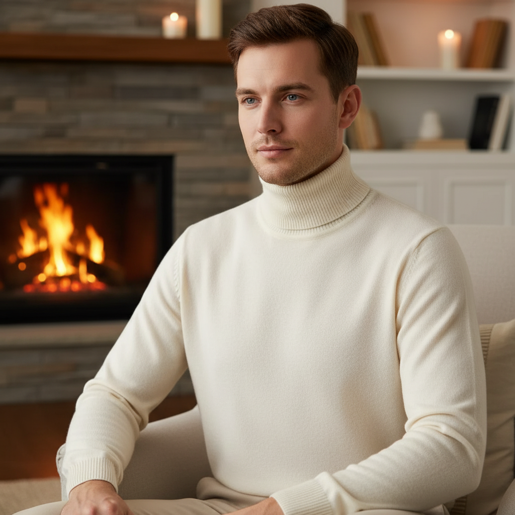 Men's Ribbed Fine Knit Roll Neck Pullover