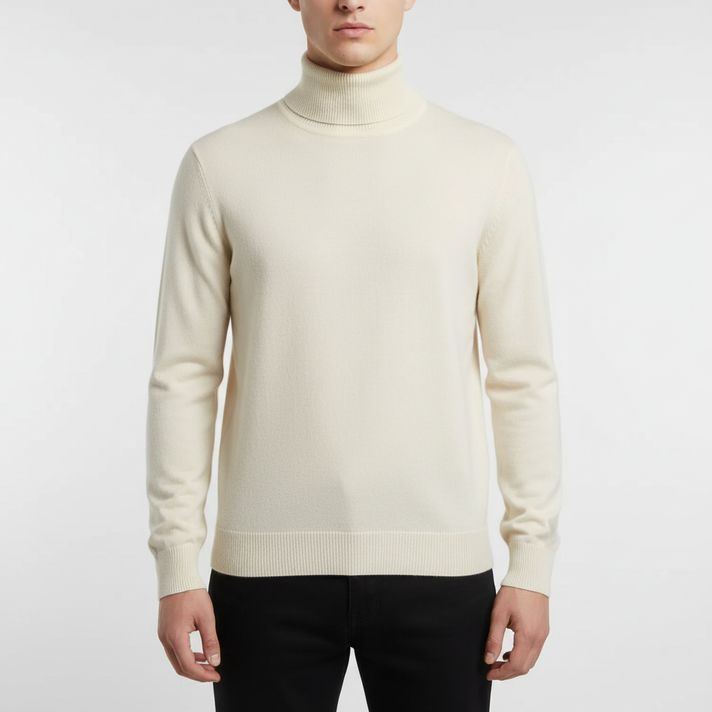 Men's Ribbed Fine Knit Roll Neck Pullover