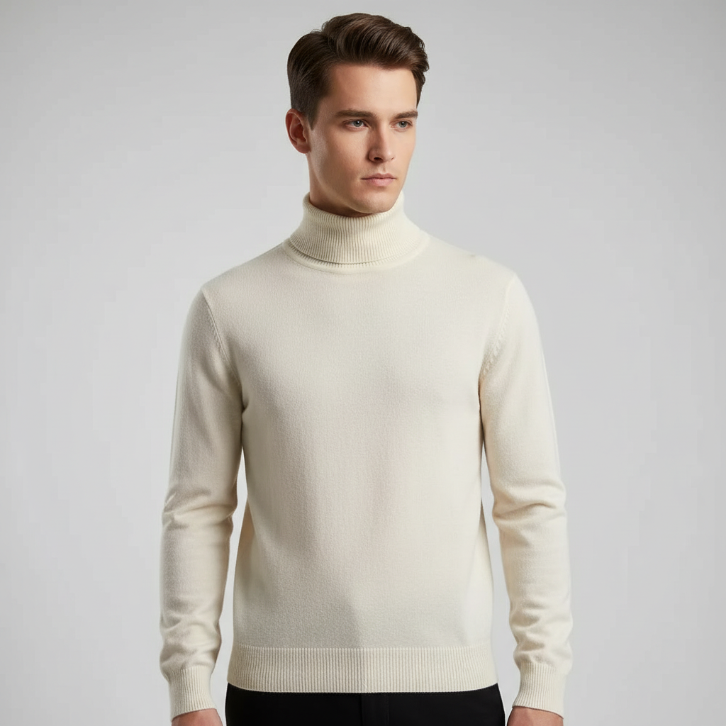 Men's Ribbed Fine Knit Roll Neck Pullover
