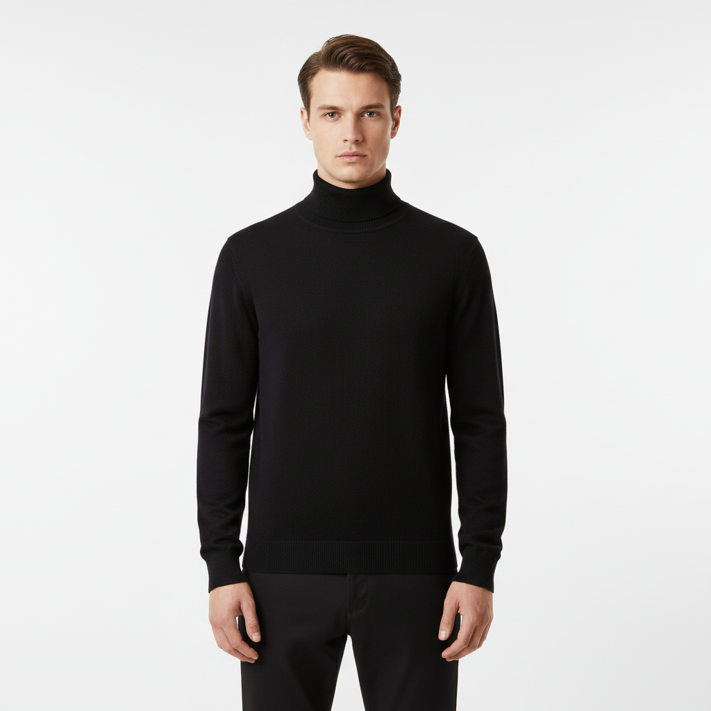 Men's Ribbed Fine Knit Roll Neck Pullover