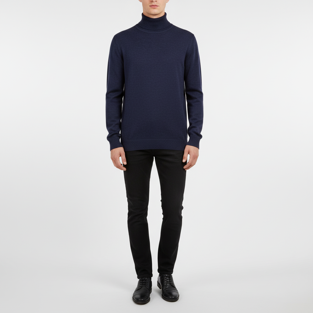 Men's Ribbed Fine Knit Roll Neck Pullover