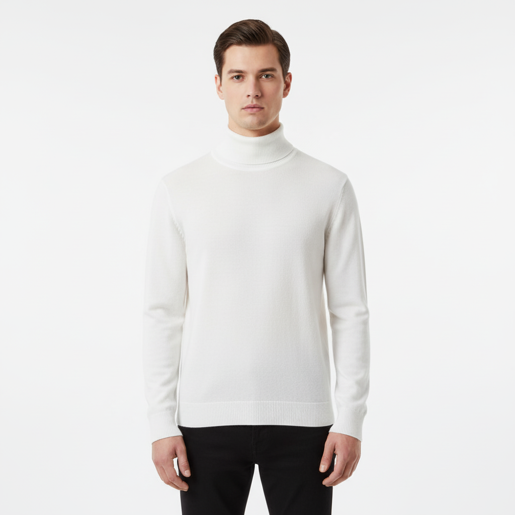 Men's Ribbed Fine Knit Roll Neck Pullover