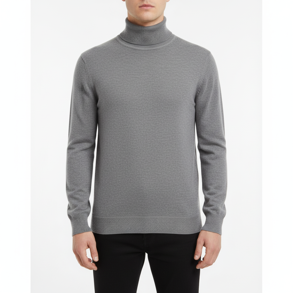 Men's Ribbed Fine Knit Roll Neck Pullover
