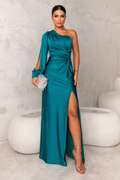 Women's Elegant One-Shoulder Satin Maxi Dress