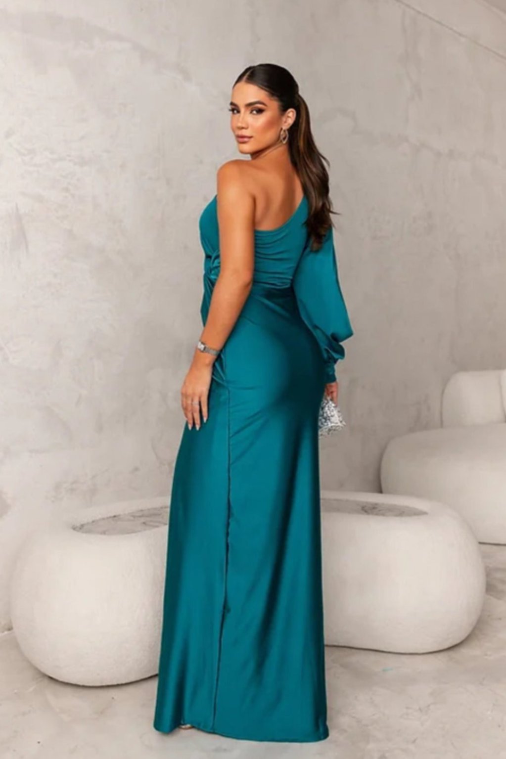 Women's Elegant One-Shoulder Satin Maxi Dress