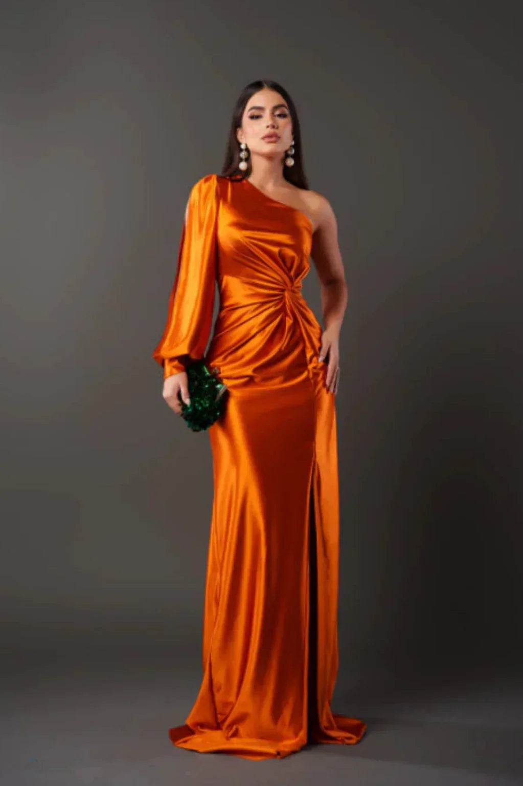 Women's Elegant One-Shoulder Satin Maxi Dress