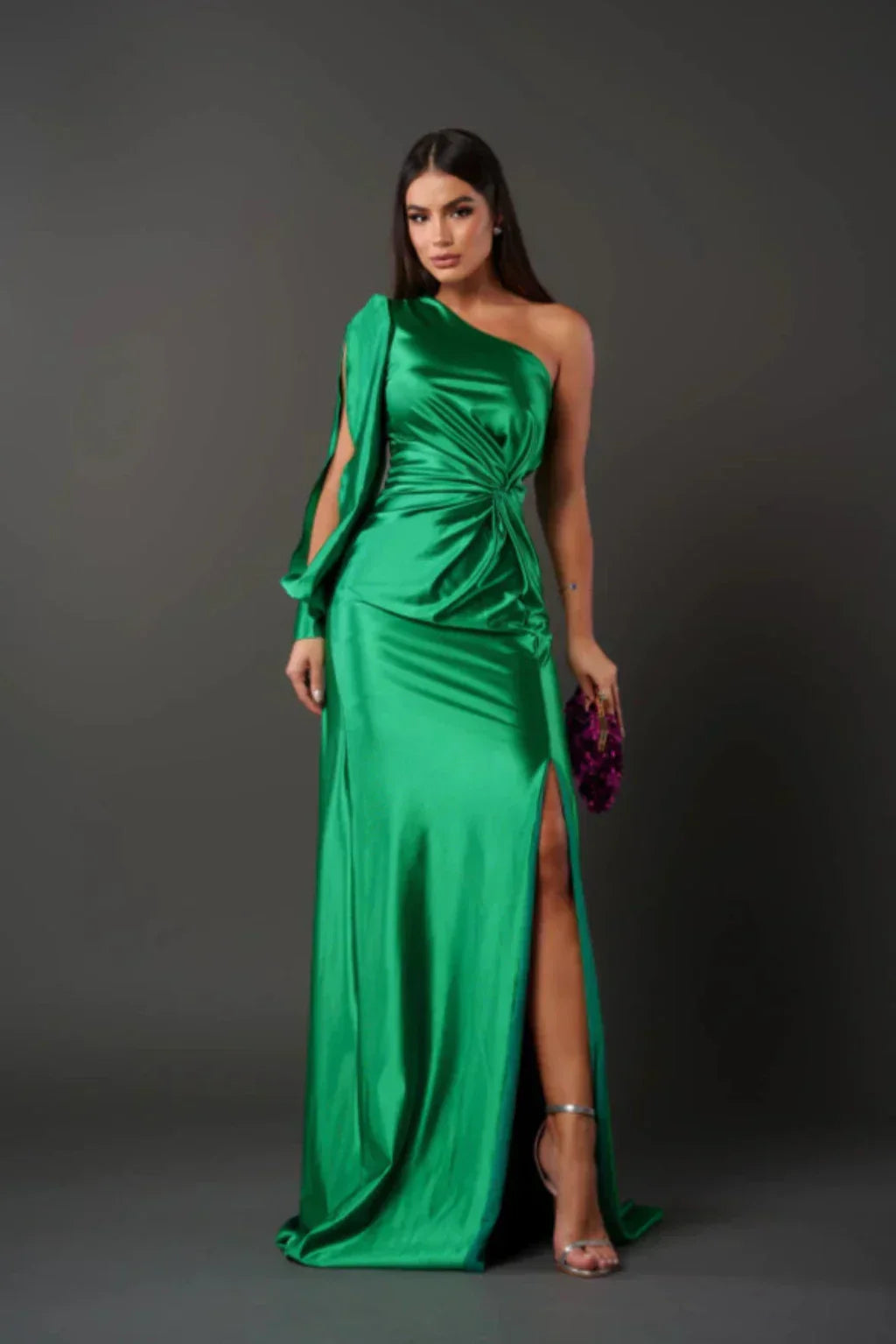 Women's Elegant One-Shoulder Satin Maxi Dress