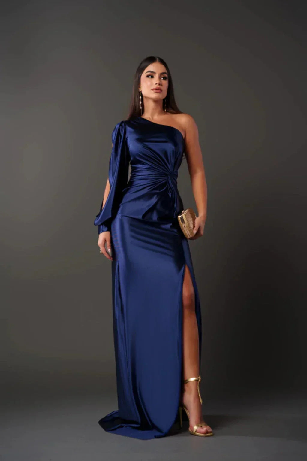Women's Elegant One-Shoulder Satin Maxi Dress
