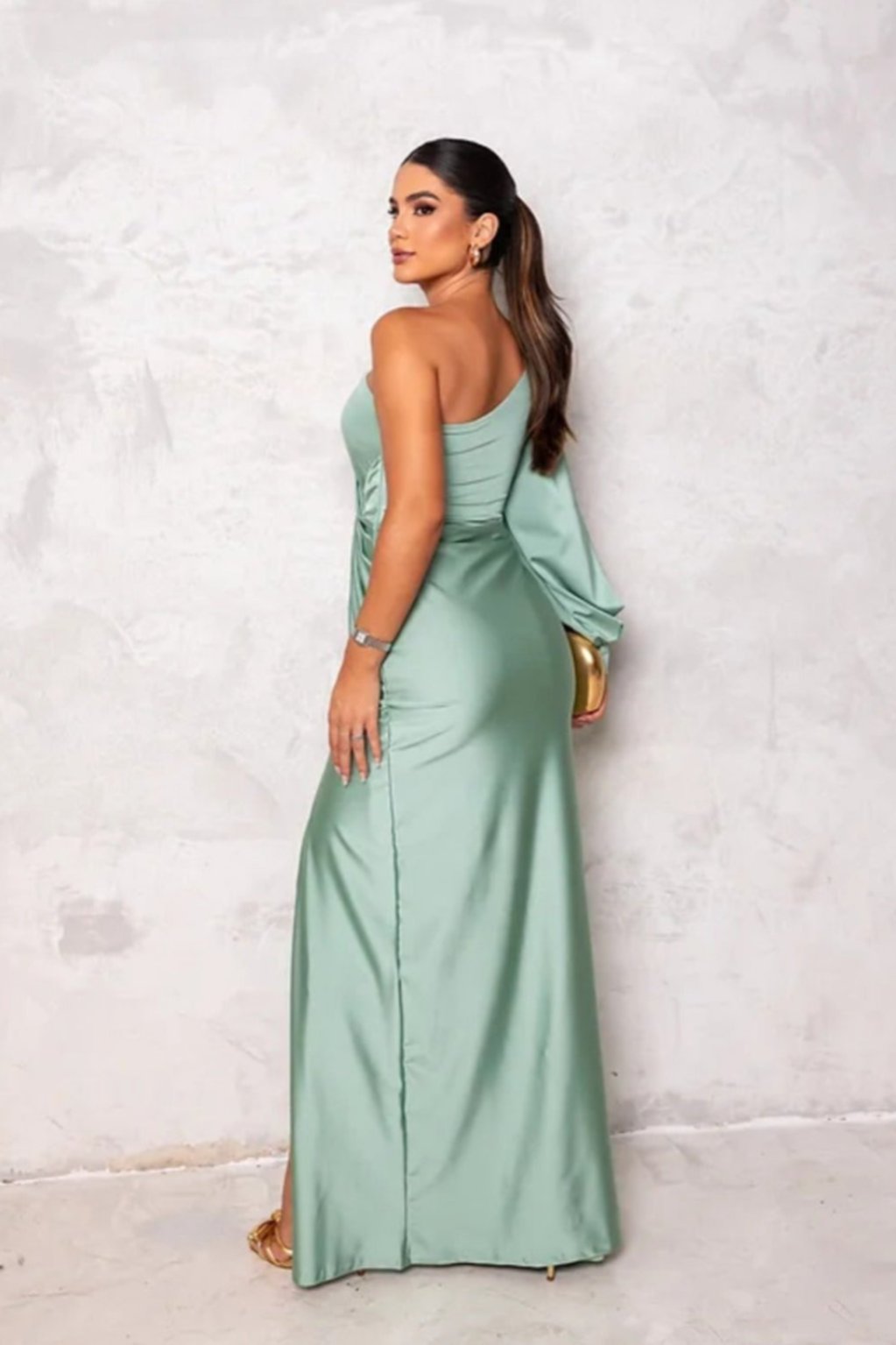Women's Elegant One-Shoulder Satin Maxi Dress