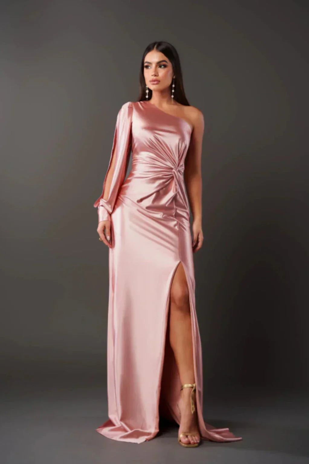 Women's Elegant One-Shoulder Satin Maxi Dress