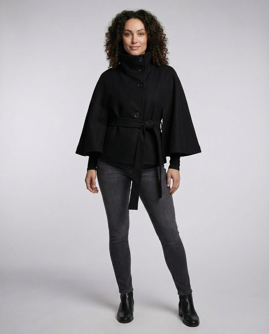 Women's High-Collar Woollen Belted Cape
