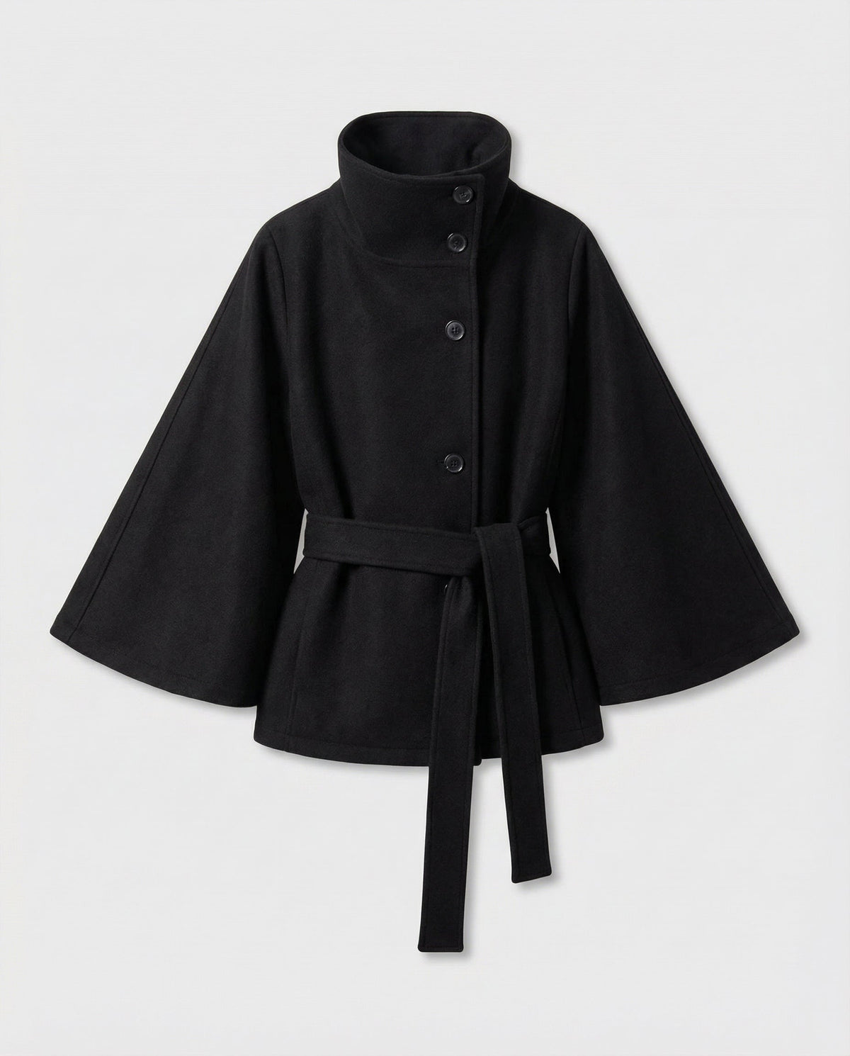 Women's High-Collar Woollen Belted Cape