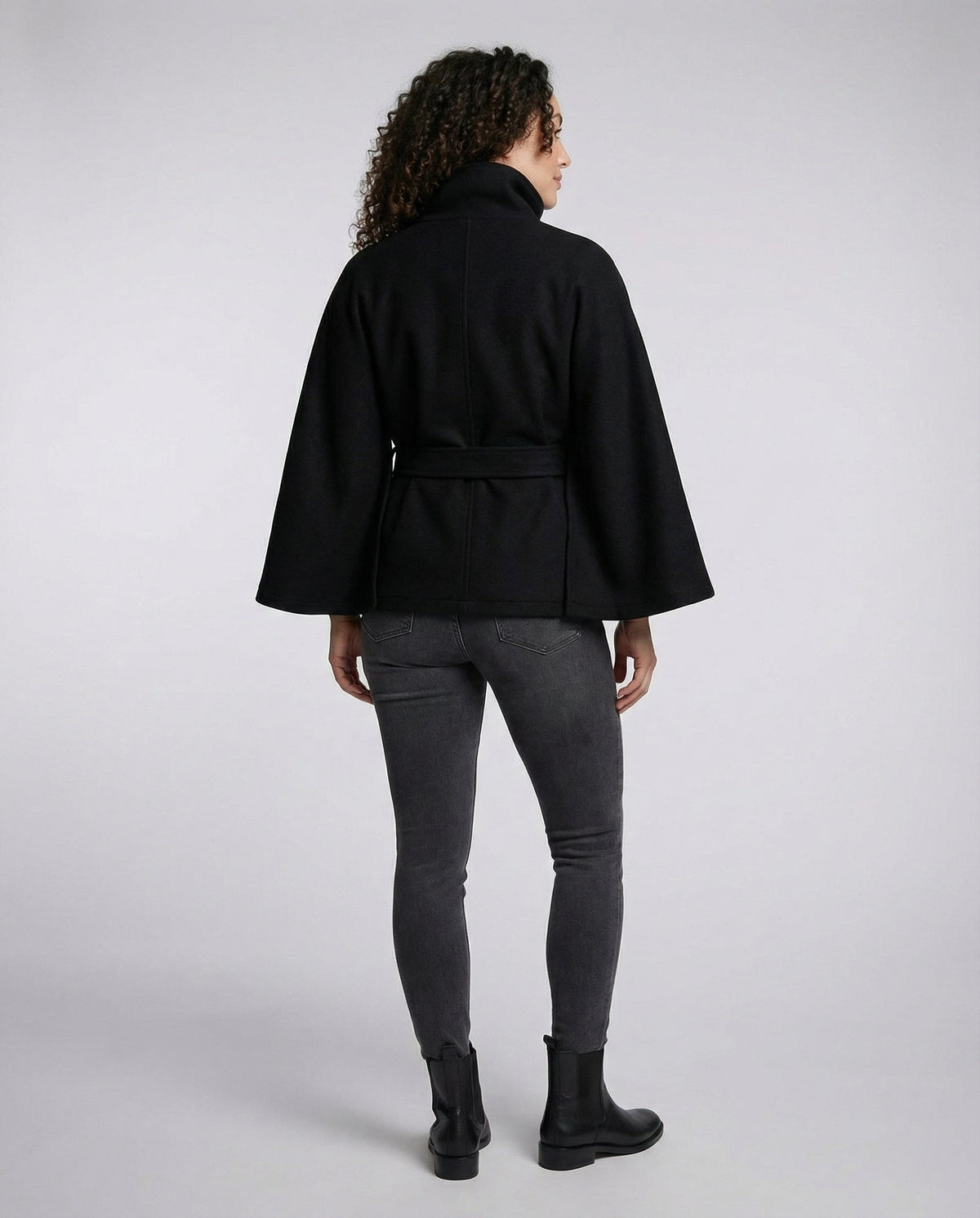 Women's High-Collar Woollen Belted Cape
