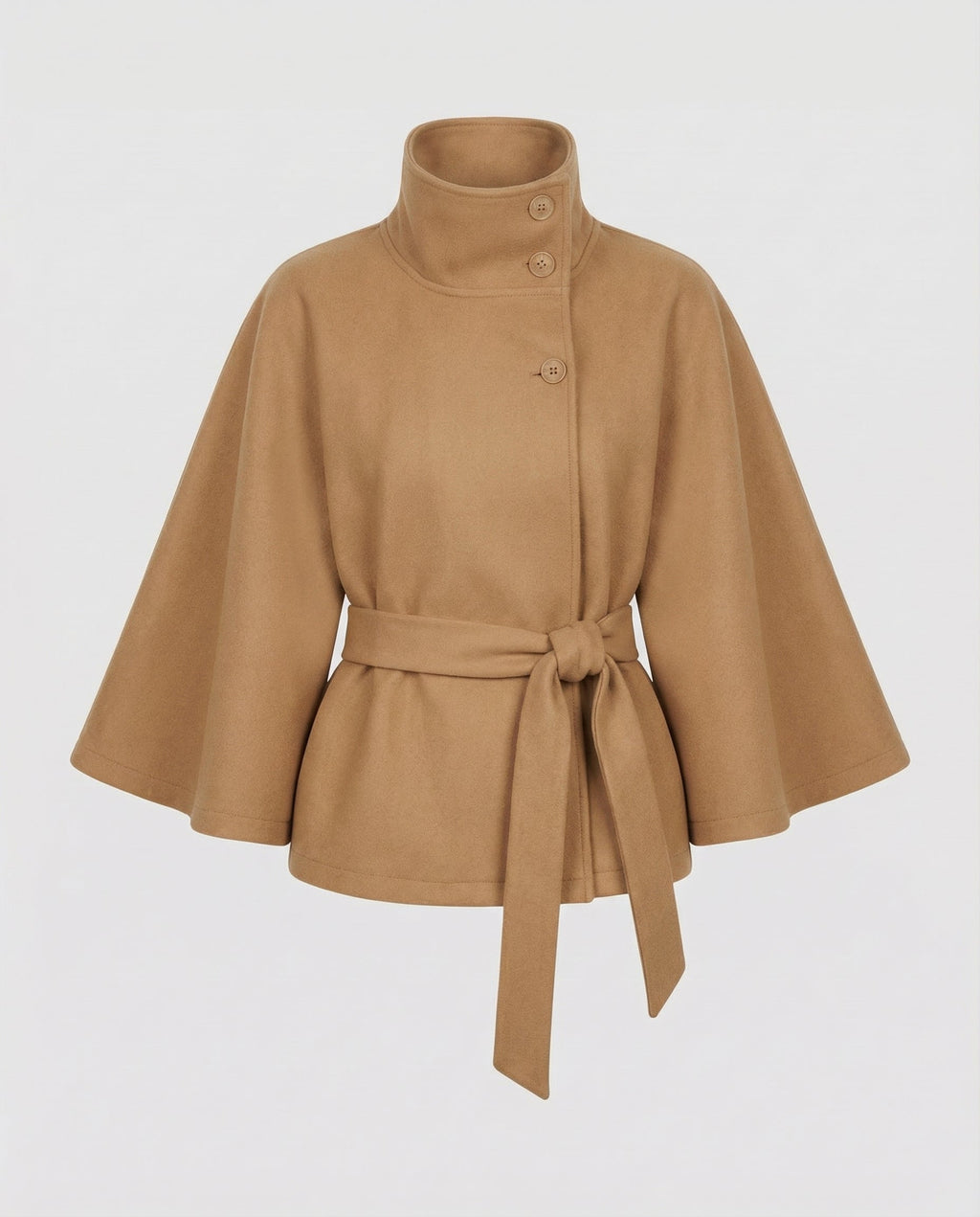 Women's High-Collar Woollen Belted Cape