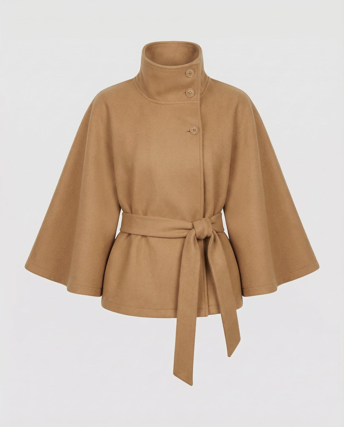 Women's High-Collar Woollen Belted Cape