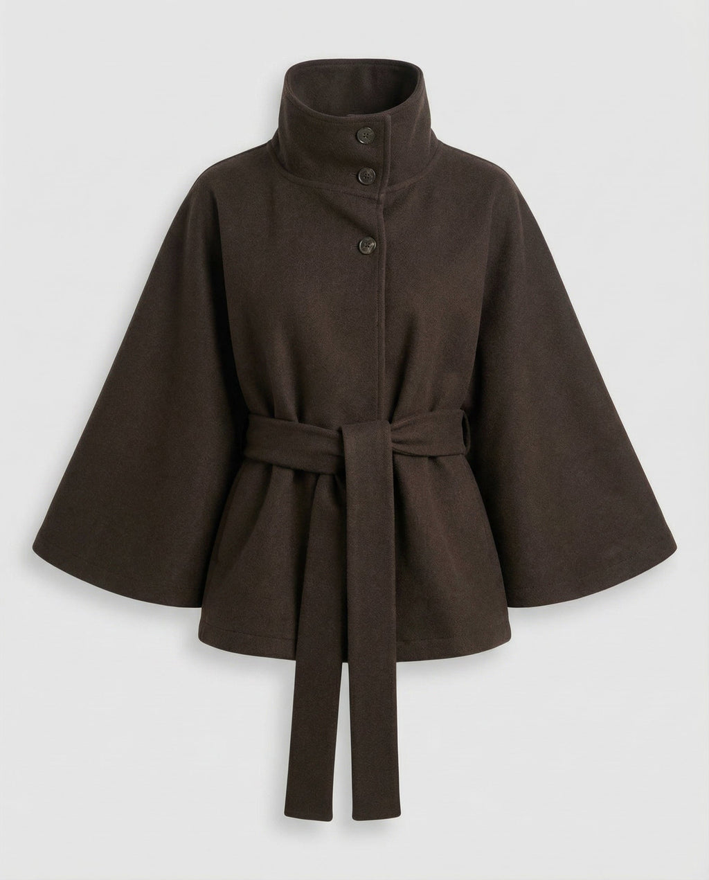 Women's High-Collar Woollen Belted Cape