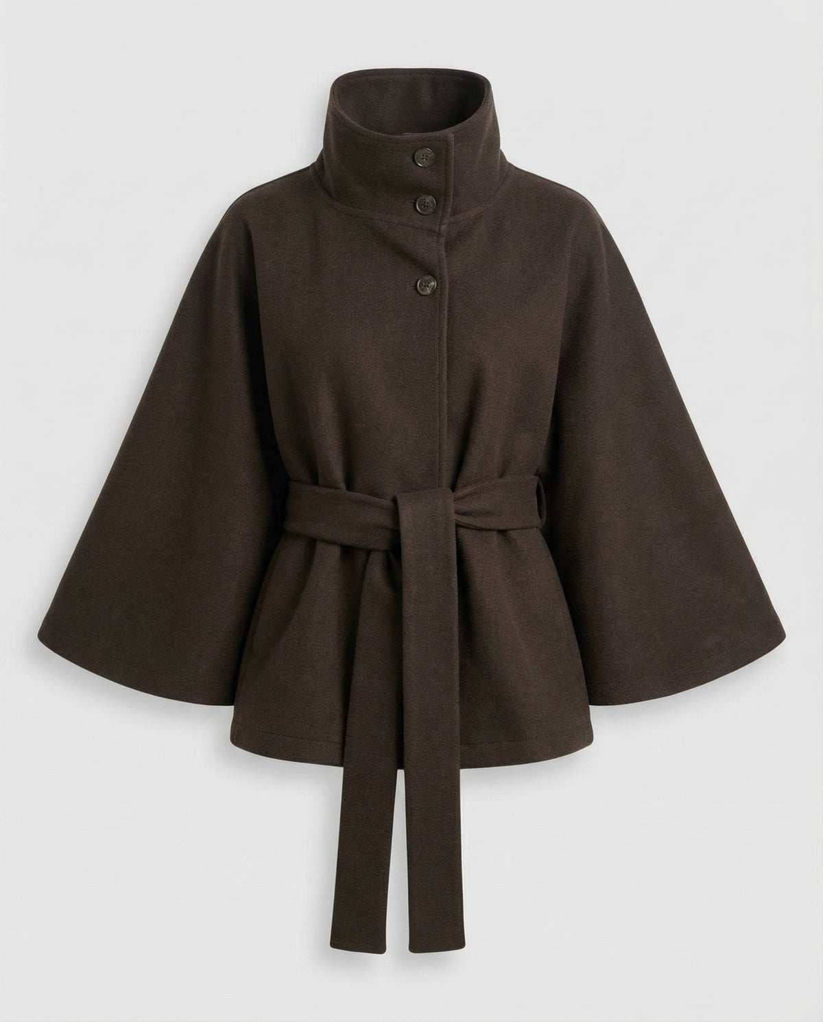 Women's High-Collar Woollen Belted Cape